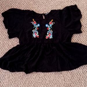 Black  embroidered peplum blouse